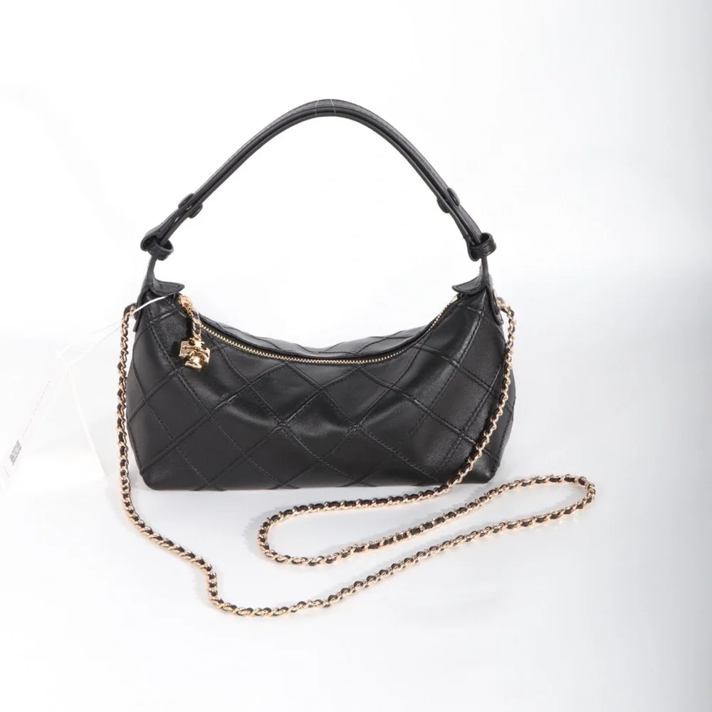 Tory Burch Black Quilted Leather Hobo Shoulder Bag